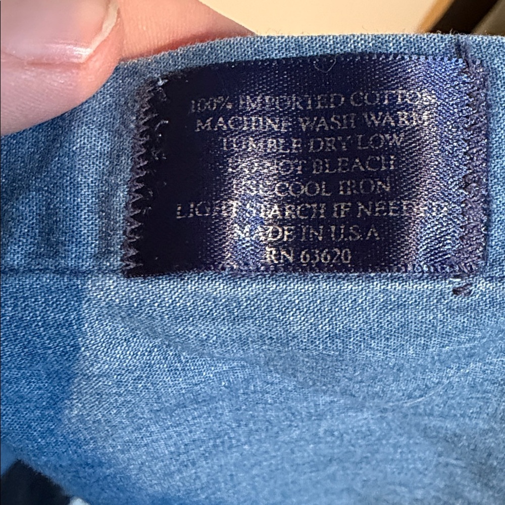 Burberry Blue Denim Shirt with Black Trim and Beige Plaid Collar - Picture 6 of 6